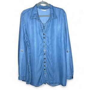 Soft Surroundings Tencel Lyocell Chambray Button Front Denim Shirt Woman Plus 3X